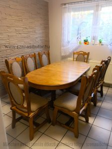 Vió étkező garnitúra München asztallal tölgy színben barna Nápoly szövettel. Ebédlő asztal 8db székkel. 8 személyes étkező garnitúra asztal székkel.