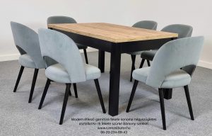 Modern desing étkező garnitúra 6 személyes 626 -os fekete sonoma asztal Kr-15 fekete szürke Bársony étkezőszék.