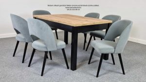 Modern desing étkező garnitúra 6 személyes 626 -os fekete sonoma asztal Kr-15 fekete szürke Bársony étkezőszék.