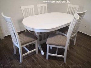 Mara étkező garnitúra münchen asztallal fehér színben p szövettel. Modern étkező garnitúra. Ebédlő asztal 6db székkel.