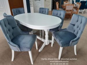 Modern desing karos étkező fotel szürke Bársony szövettel fehér München Európa ovális bővíthető étkező asztallal, masa 6 scau